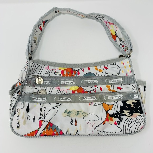 Le SportSac Handbags - LeSportsac Handbag Purse Fifi Lapin Bunny Print White Gray Shoulder Strap